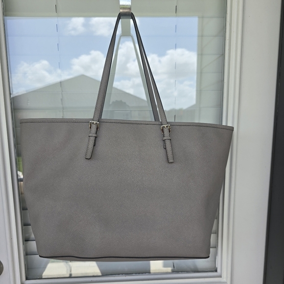 $298 Michael Kors Signature Tote Handbag Jetset Studded Women Leather Gray Rare - Picture 6 of 16